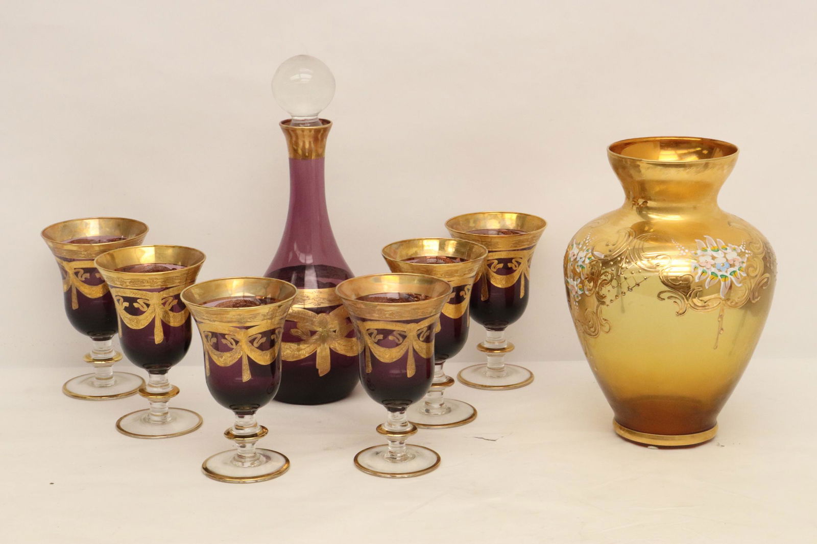 7pc amethyst glass decanter set, & a glass jar (1 of 10)