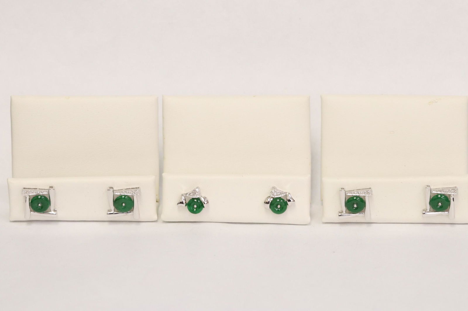 3 pairs 14 - 18K W/G jadeite diamond earrings (1 of 10)