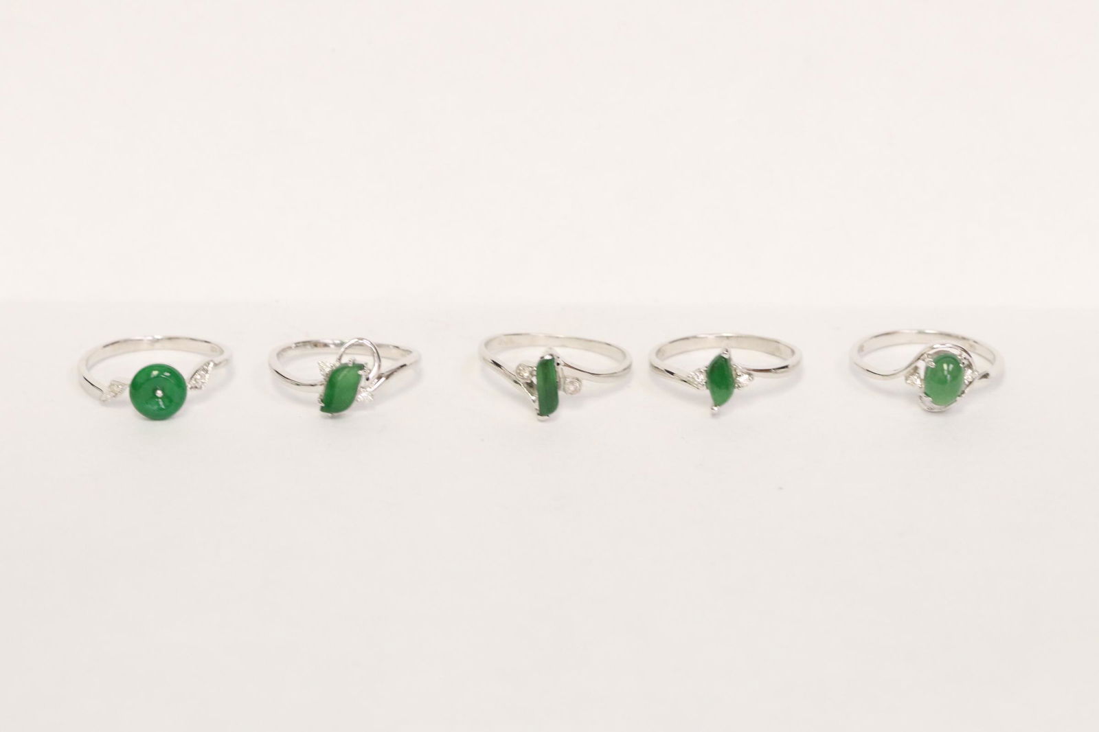Five 14 - 18K W/G rings set w/ jadeite & diamonds (1 of 11)