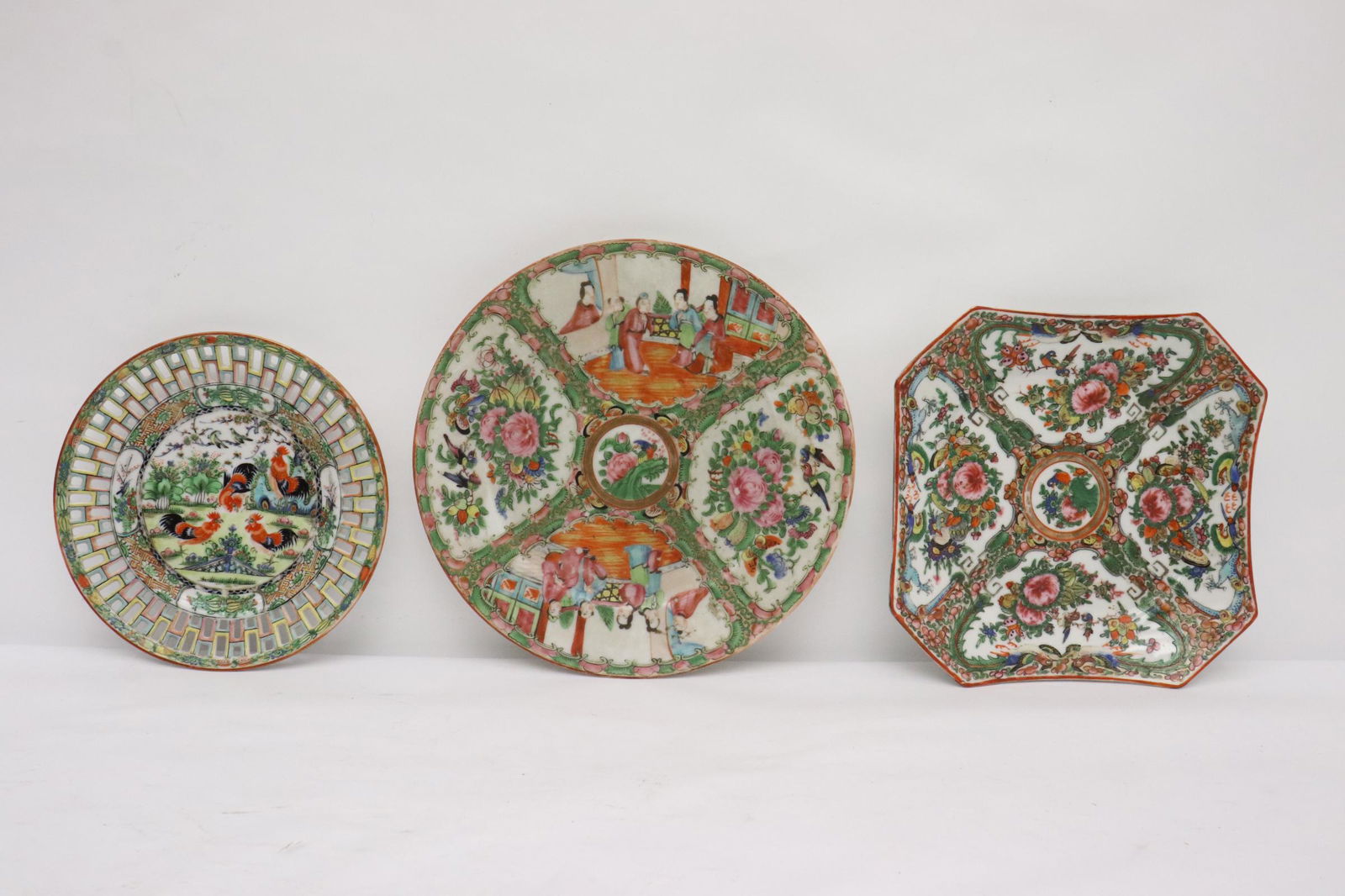 3 Chinese antique rose canton plates (1 of 10)
