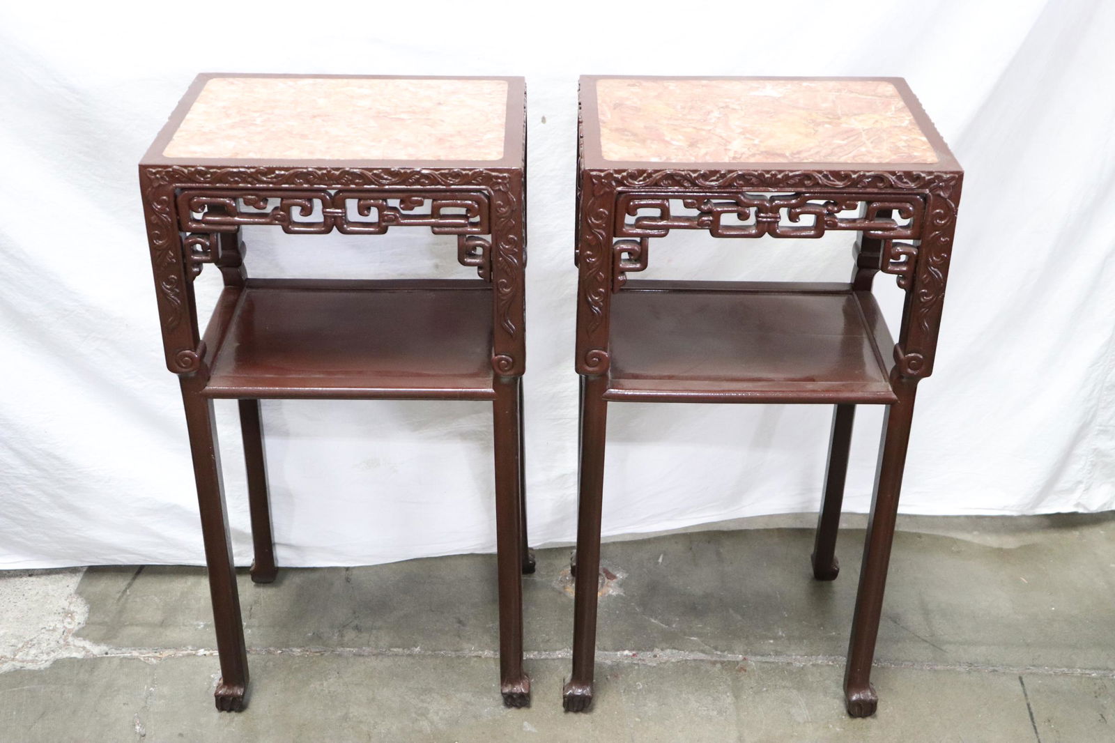 Pair vintage marble top rosewood pedestal tables (1 of 11)