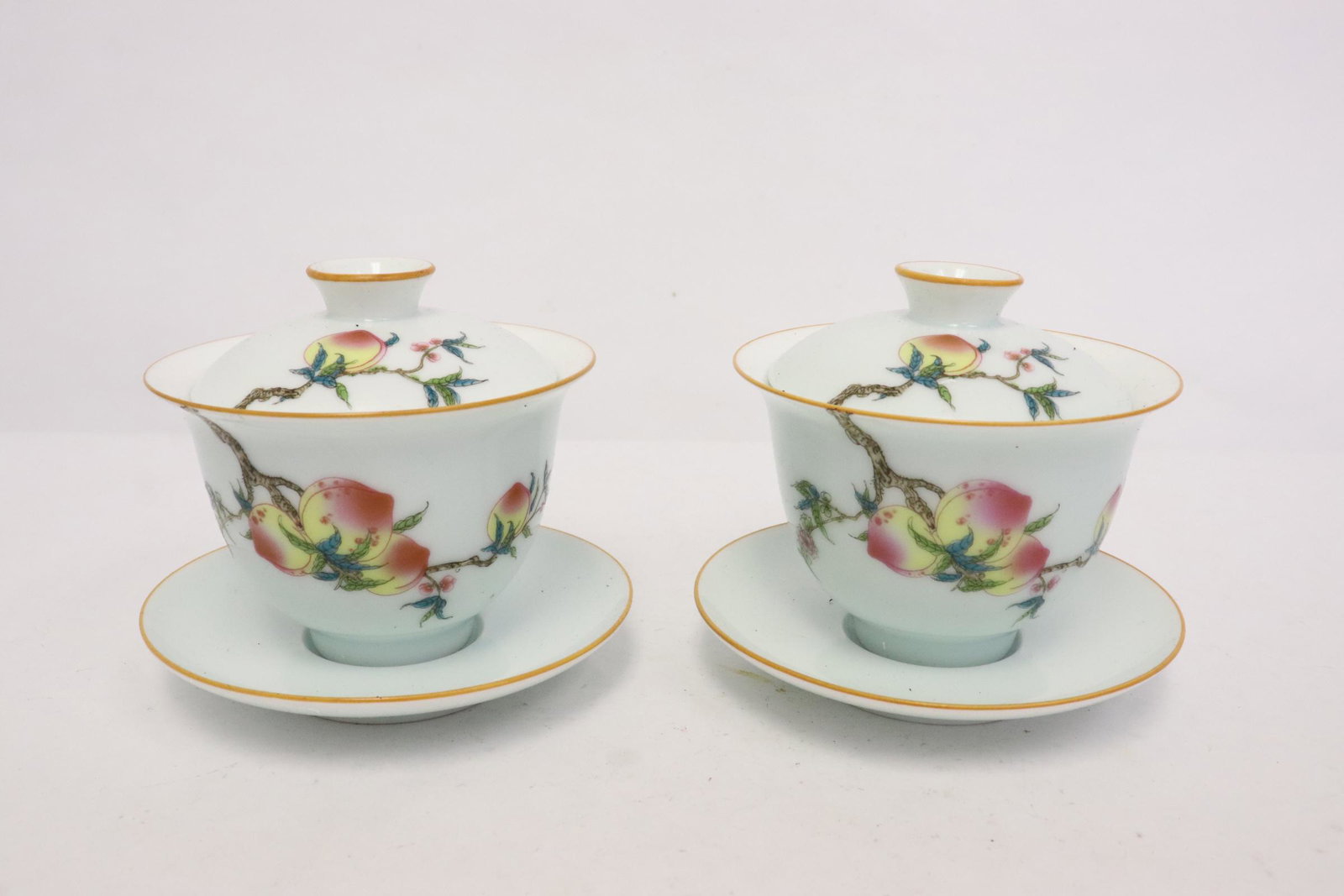 Pair famille rose porcelain covered tea cups (1 of 10)