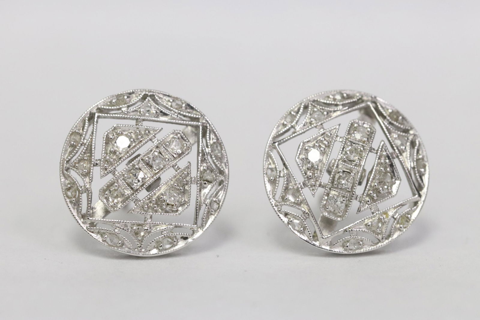 Pair Edwardian platinum diamond earrings (1 of 10)