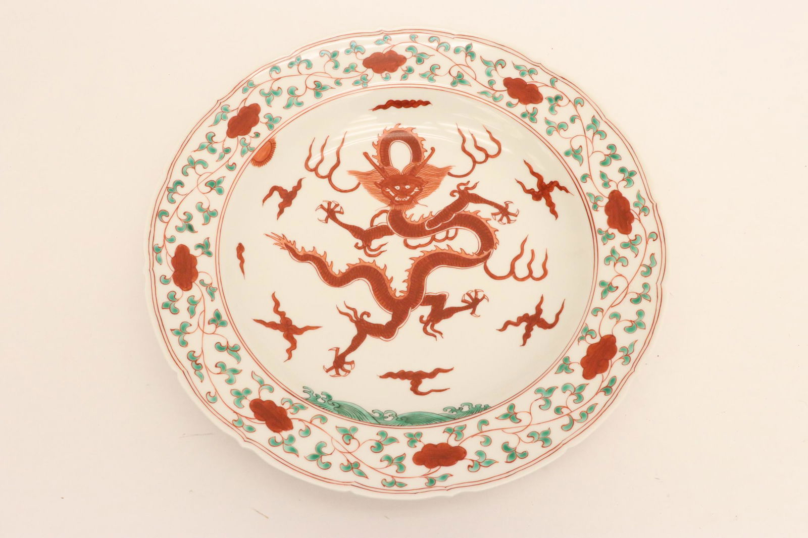 Chinese red, green & white porcelain large plate (1 of 11)