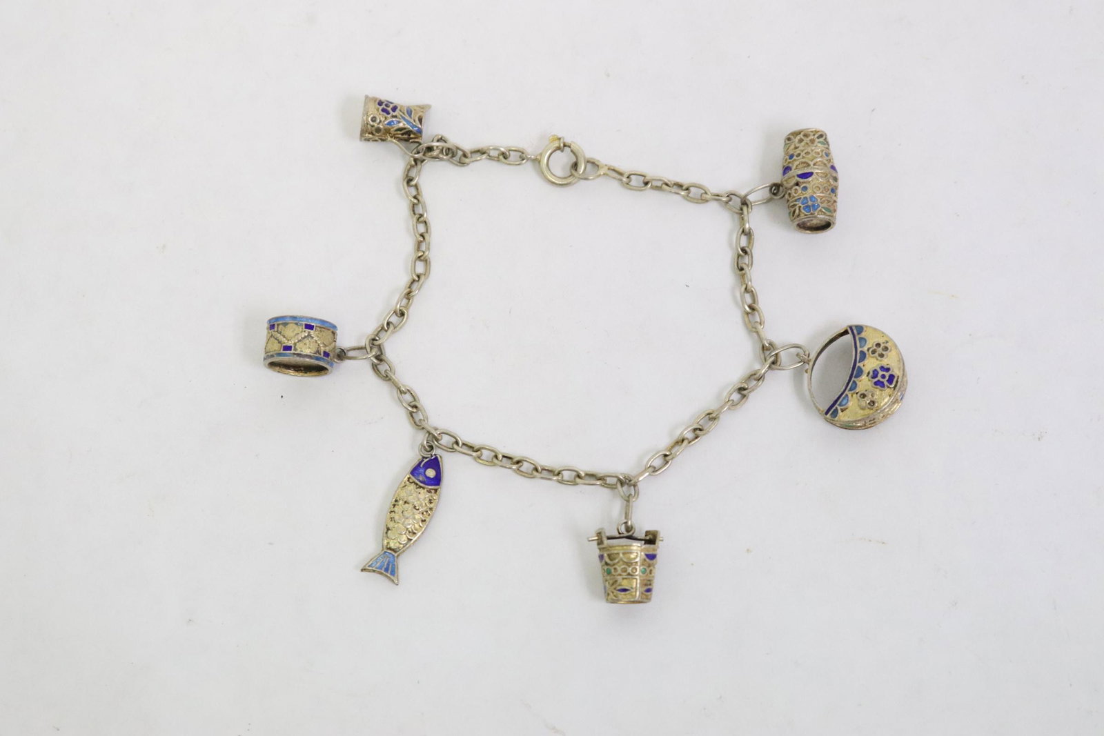 Silver charm bracelet w/ enamel silver charms (1 of 8)