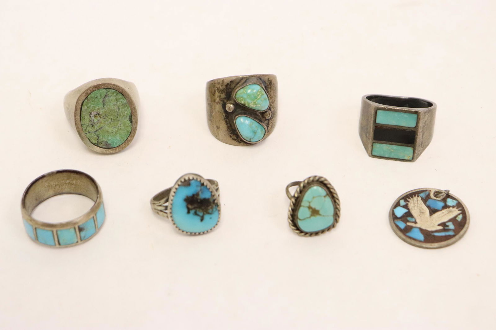 6 sterling rings and a pendant with turquoise (1 of 10)