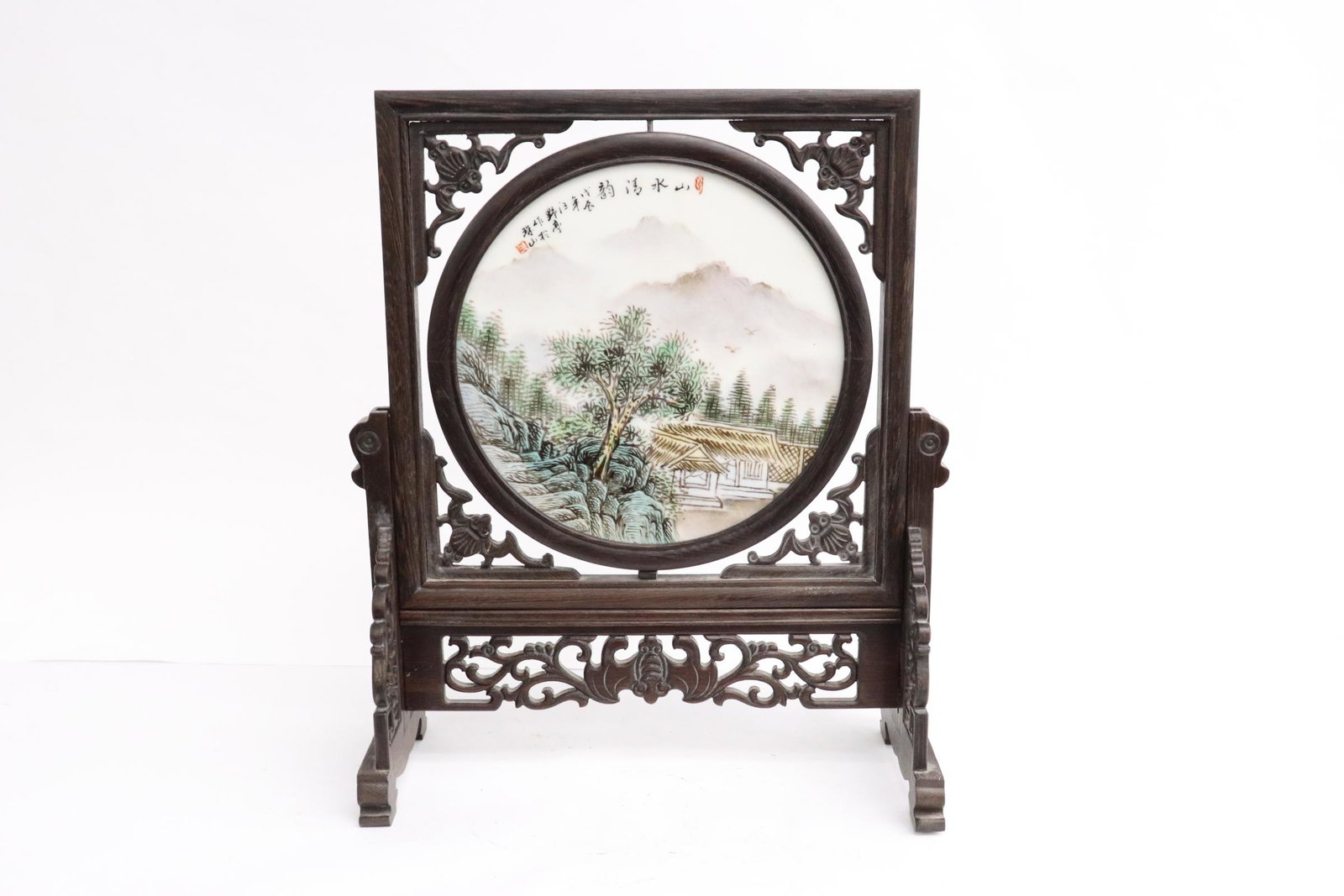 Chinese round porcelain plaque on stand (1 of 10)