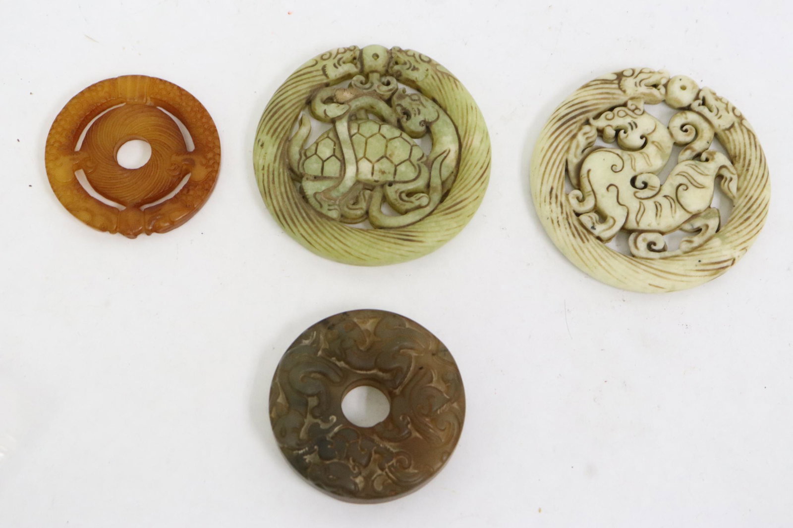 4 Chinese jade like stone carved ornaments (1 of 9)