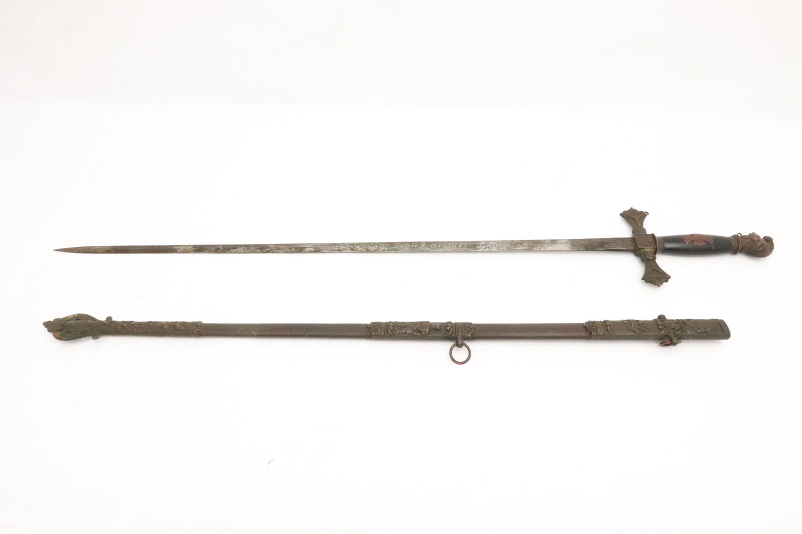 Vintage sword with fancy handle and scabbard (1 of 11)