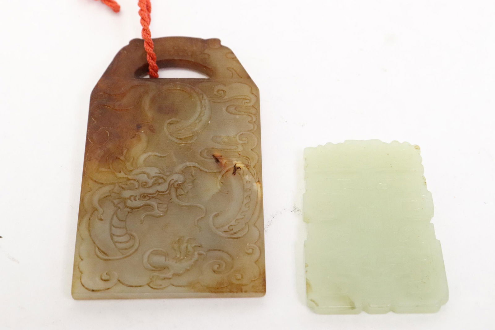 2 Chinese jade carved plaques (1 of 10)