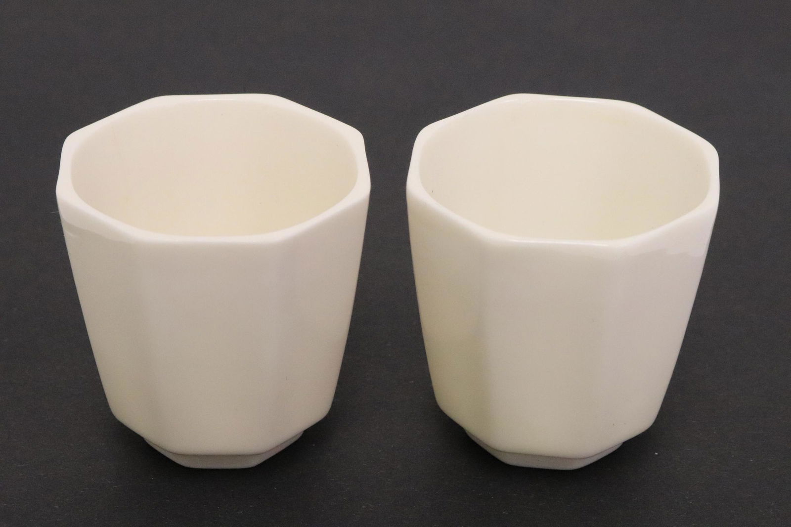 2 white porcelain tea cups: 2 white porcelain tea cups, 2.2"Hx2.15"dia each