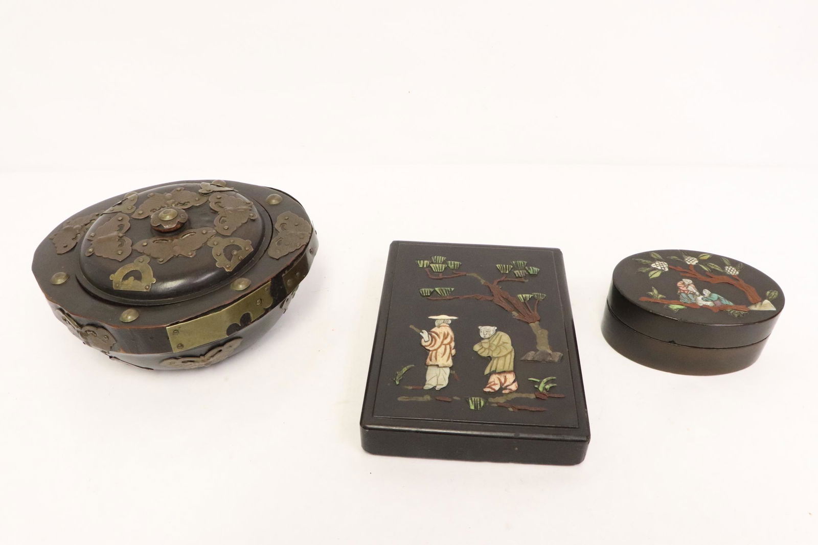 3 Chinese boxes with stone/ metal overlay (1 of 11)