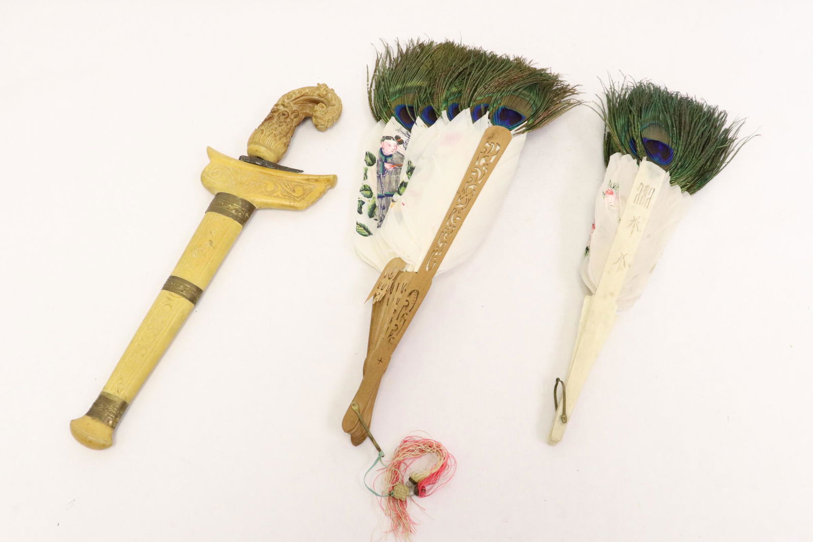 2 hand painted feather fans and a dagger (1 of 10)