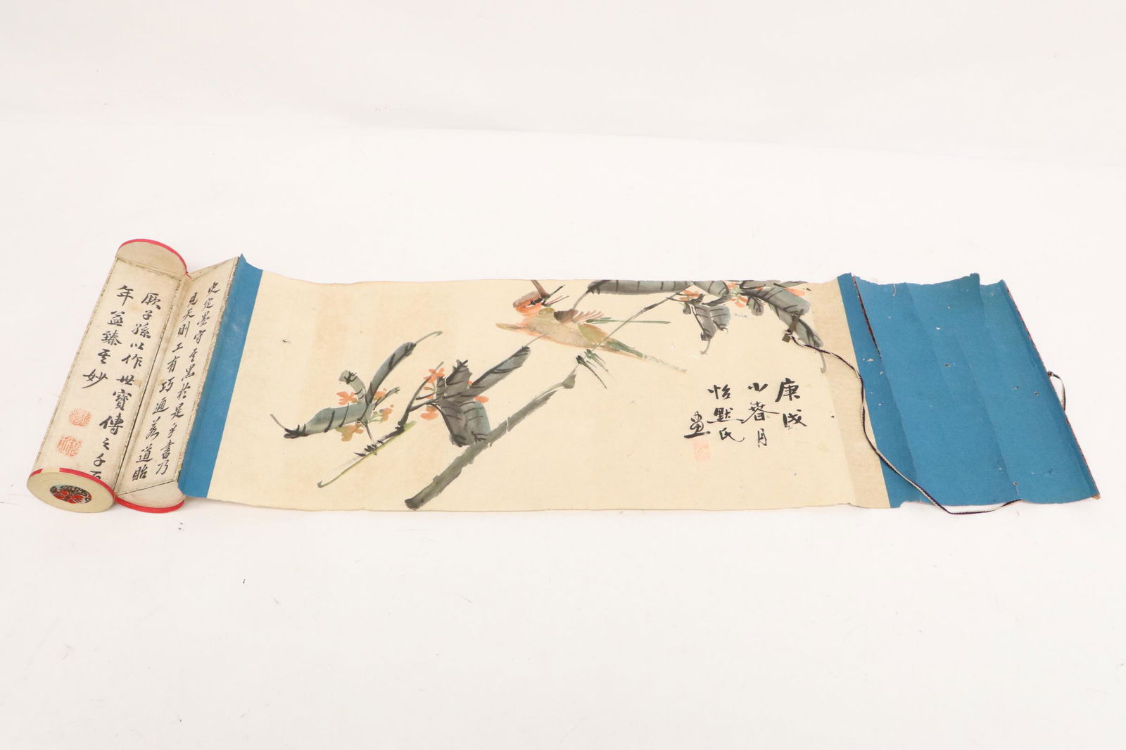 Chinese watercolor hand scroll with calligraphy (1 of 10)