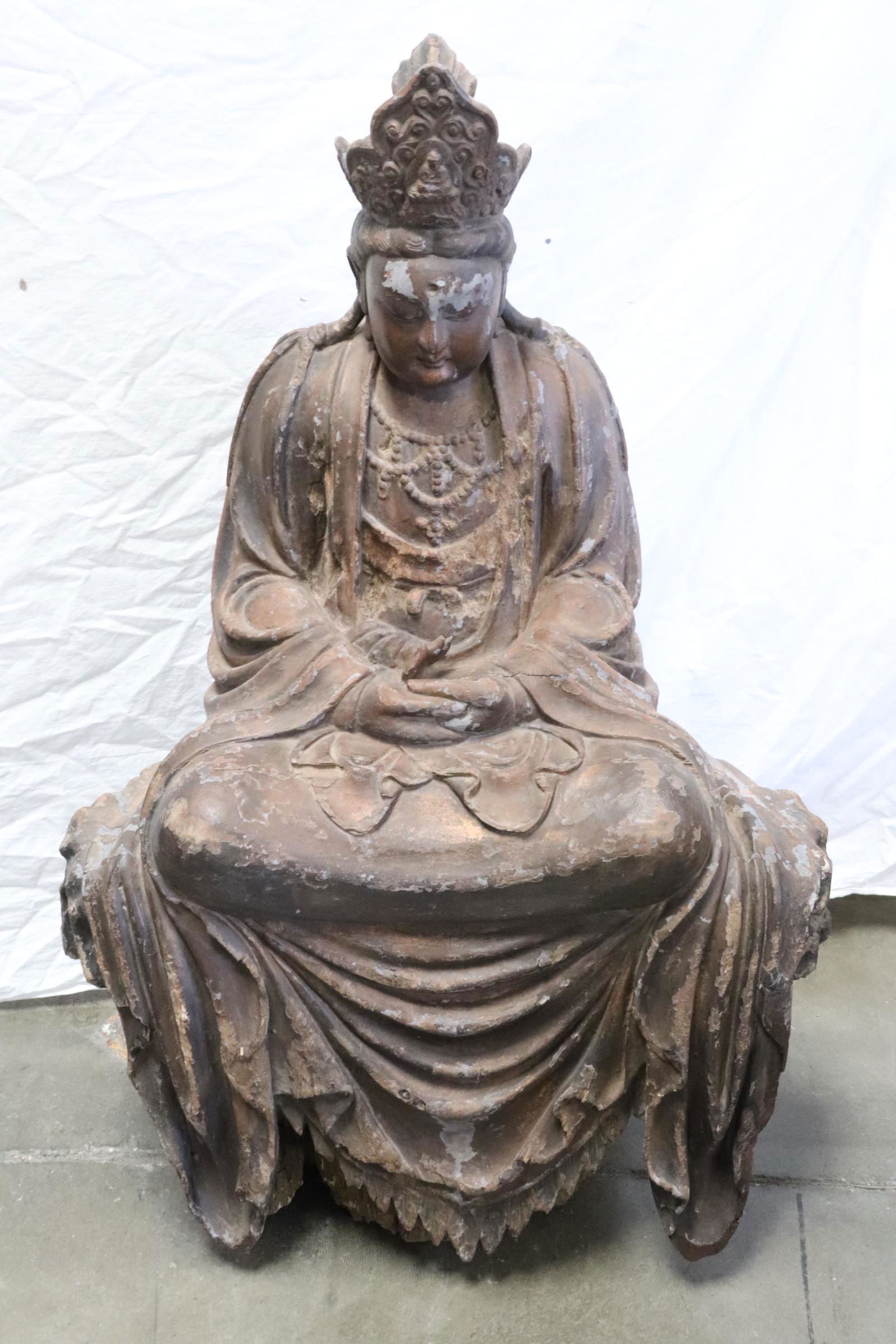 Chinese early Ming dynasty large wood carved Deity (1 of 9)