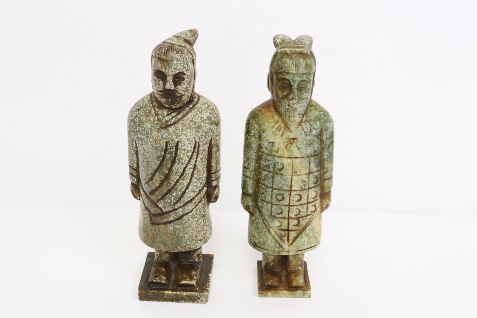 2 Chinese jade like stone carved warriors (1 of 11)
