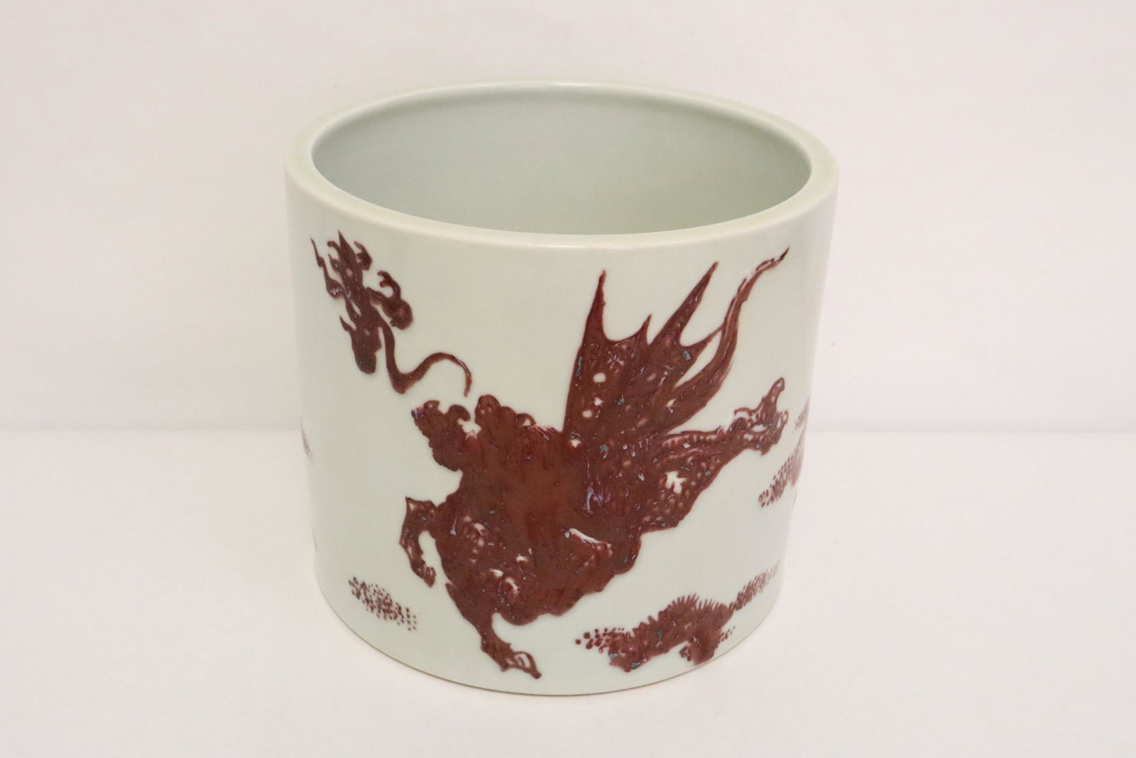 Large Chinese red & white porcelain brush holder (1 of 8)