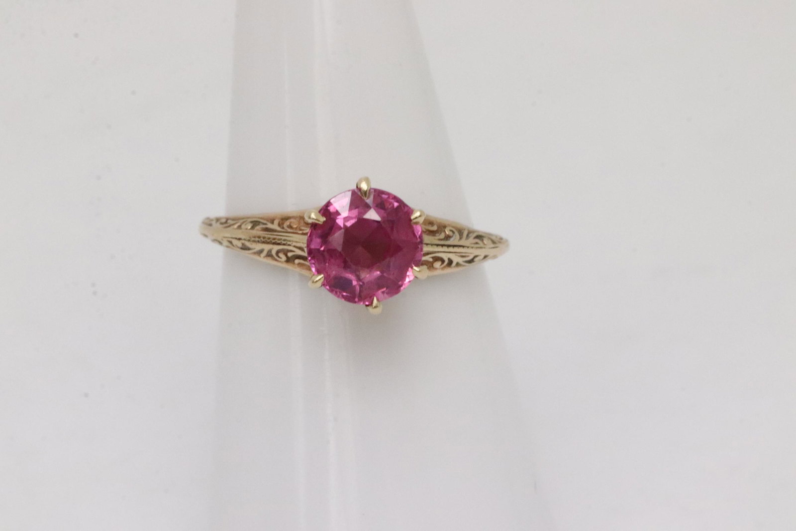 Victorian 14K Y/G ring, center a pink stone (1 of 10)