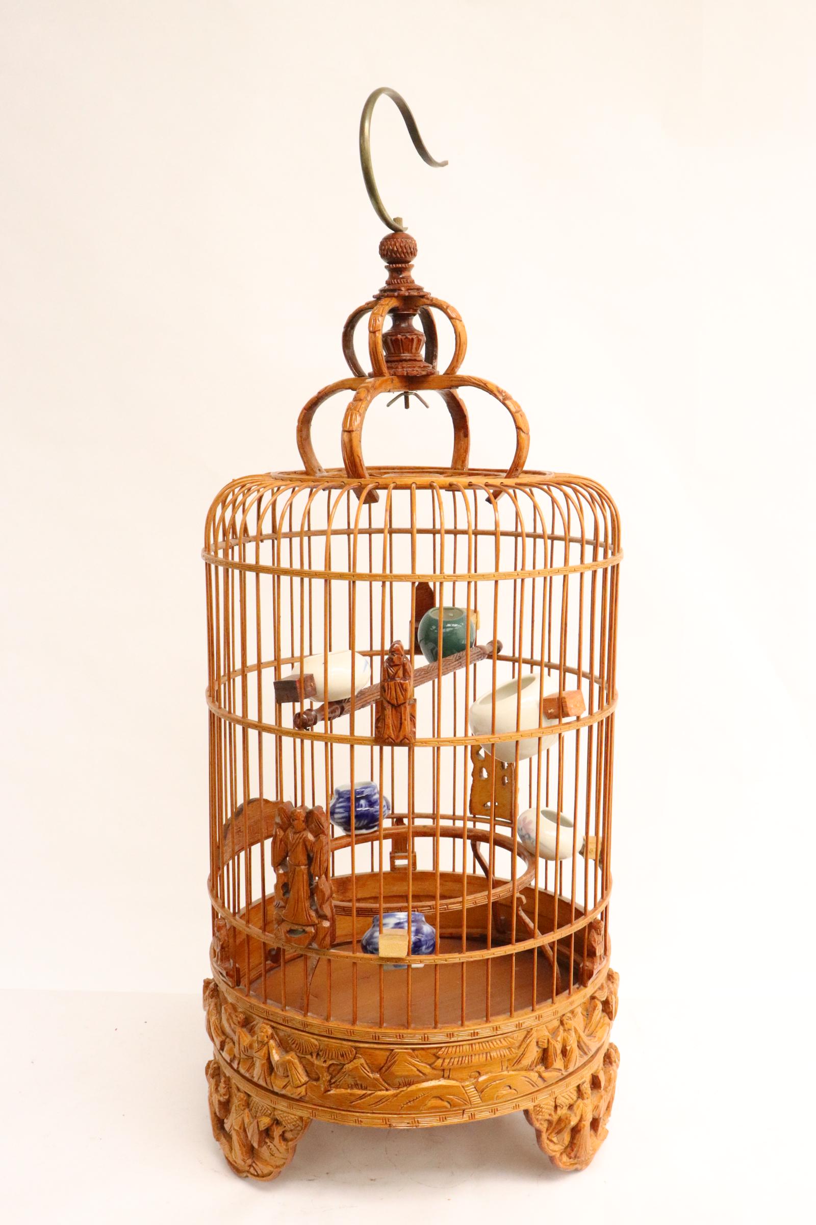 Bamboo bird cage with bird feeders (1 of 14)