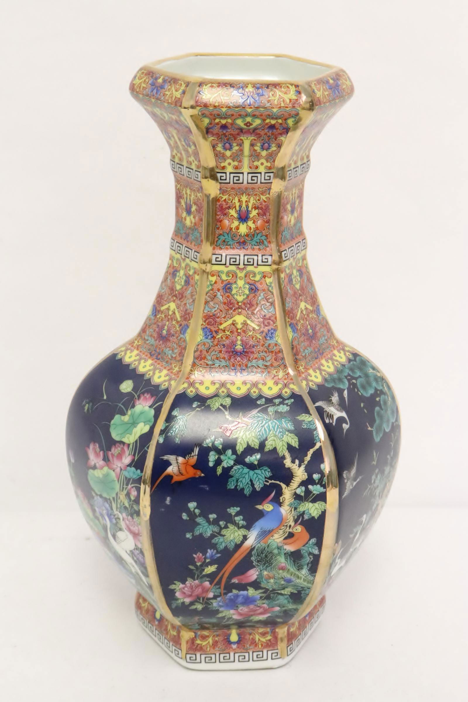 Chinese famille rose hexagonal porcelain vase (1 of 10)