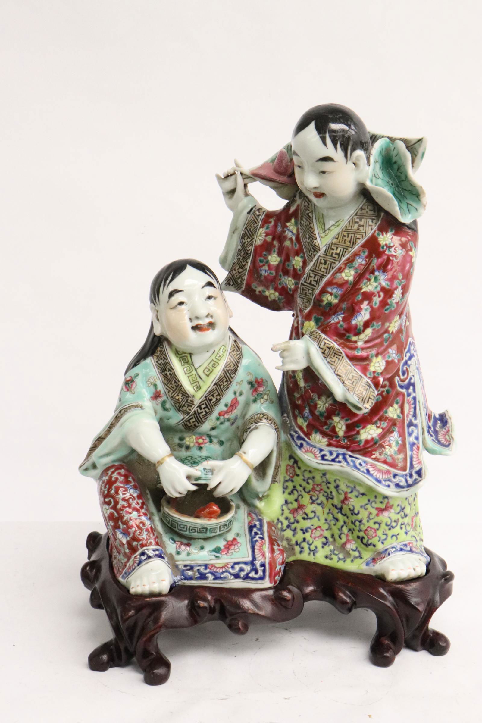 Chinese antique famille rose figurine group w/ stand (1 of 11)