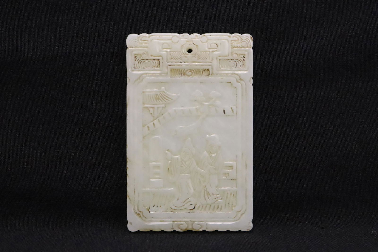 Antique Chinese celadon jade carved plaque (1 of 9)