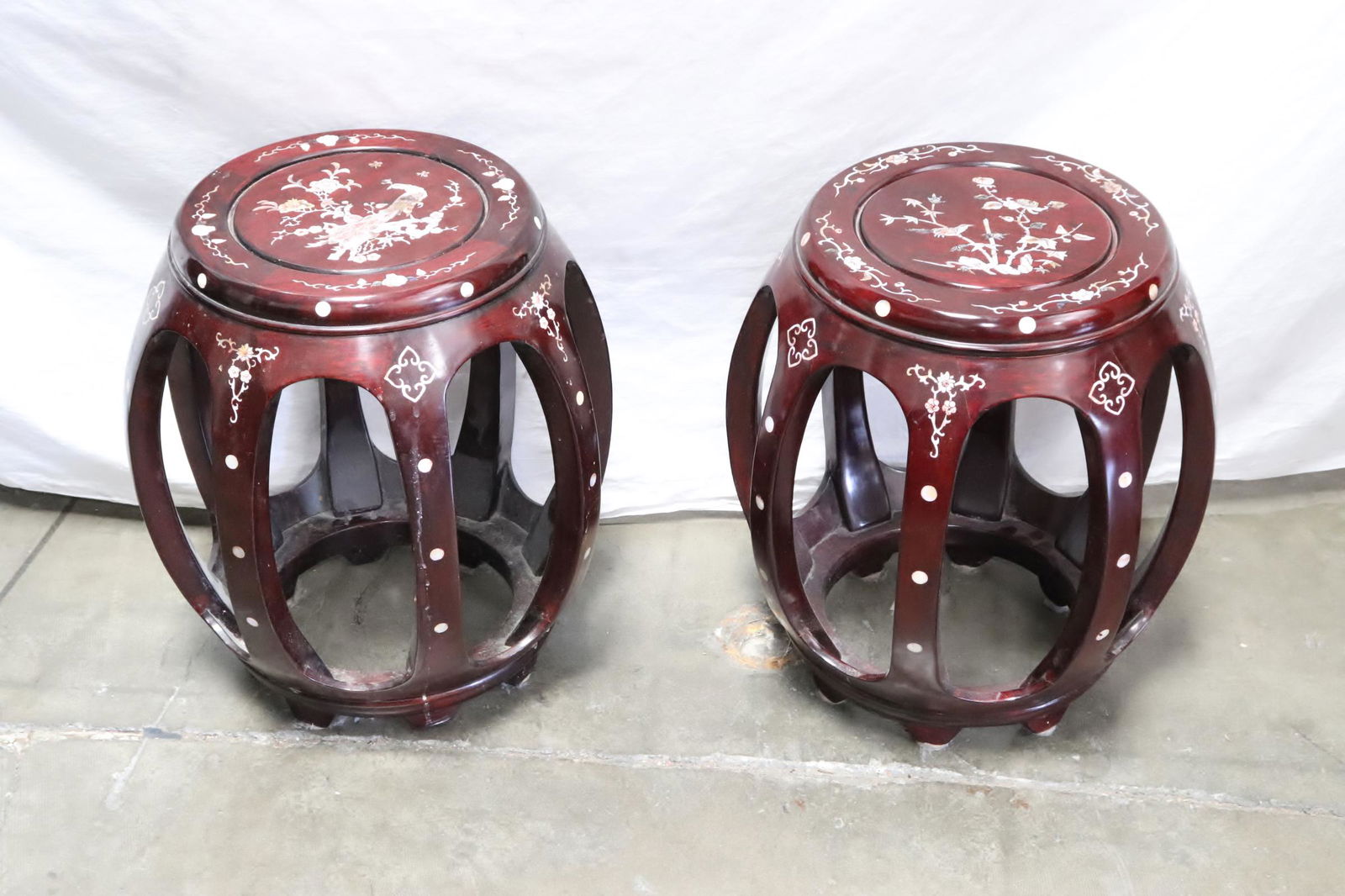 2 rosewood drum stools with MOP inlaid (1 of 9)