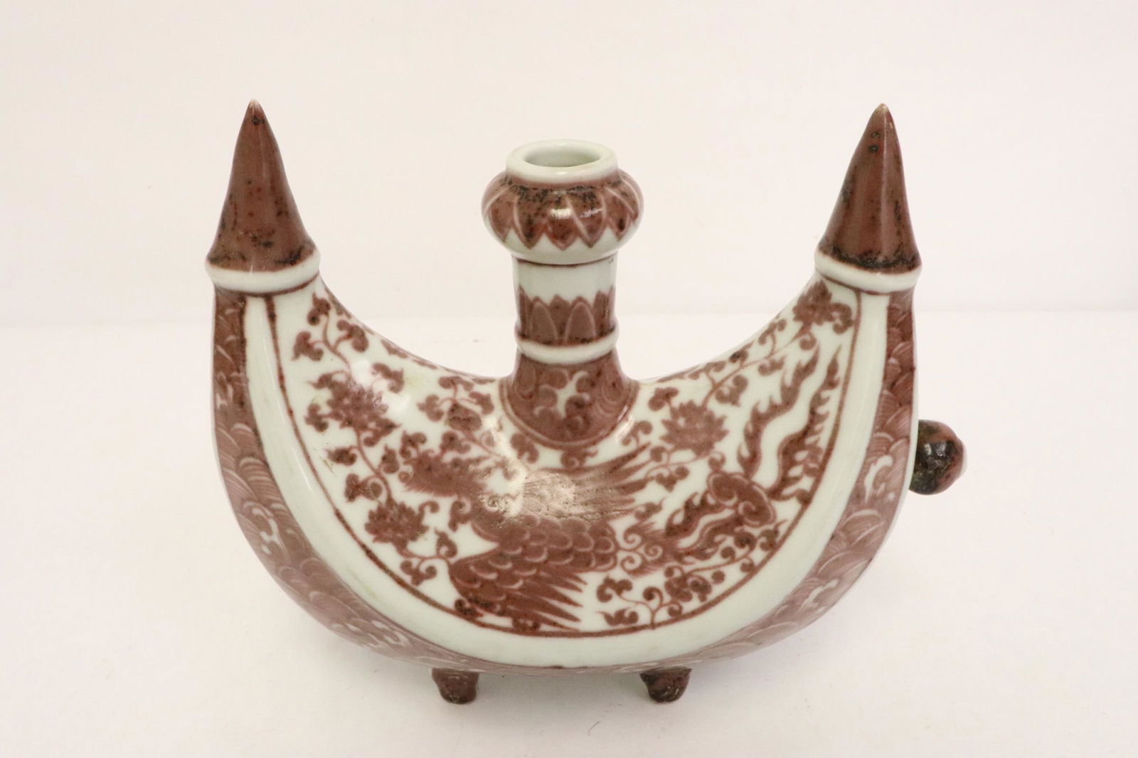 Unusual shaped red and white porcelain vase (1 of 10)