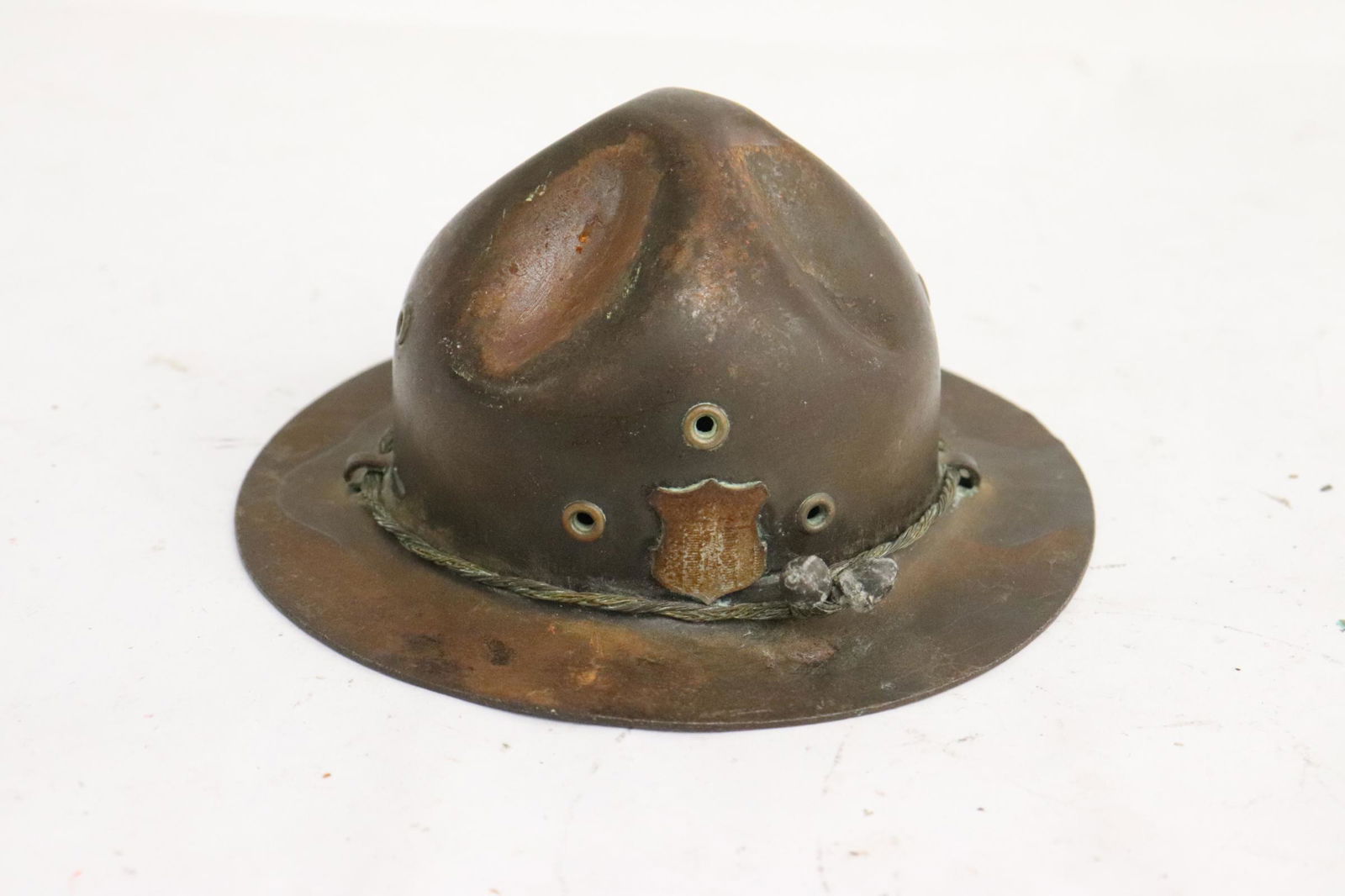 Very unusual vintage copper bank: Very unusual vintage copper bank in the form of boy scout hat, 1.9"x3.8"dia