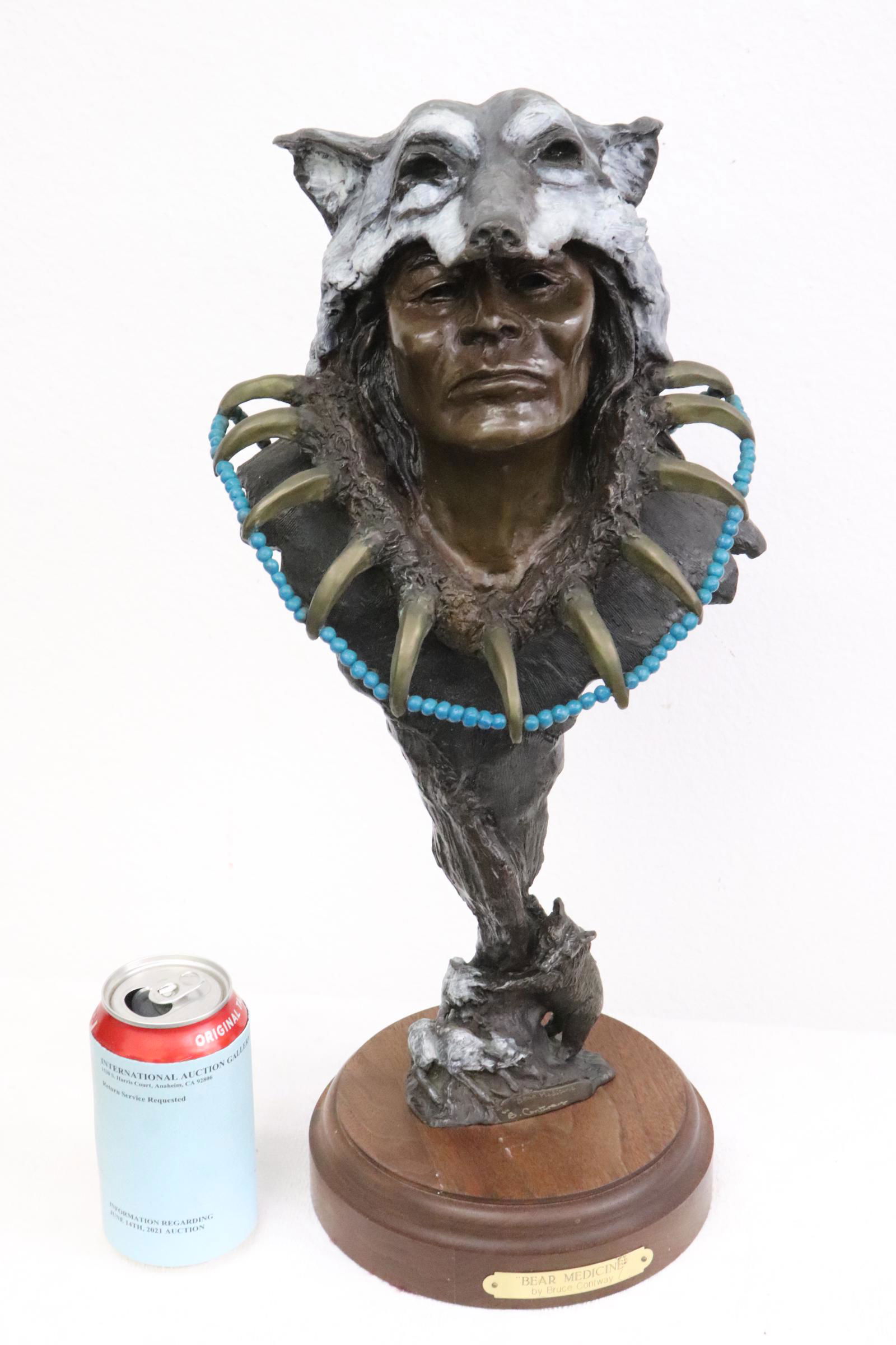 Large bronze sculpture by Bruce Contway: Large bronze sculpture "bear medicine" by Montana artist Bruce Contway, 19.2"H