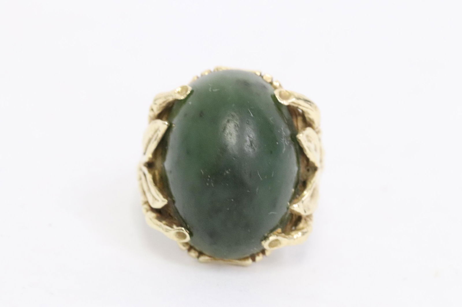 Chinese 14K ring w/ a large green jade cabochon (1 of 10)