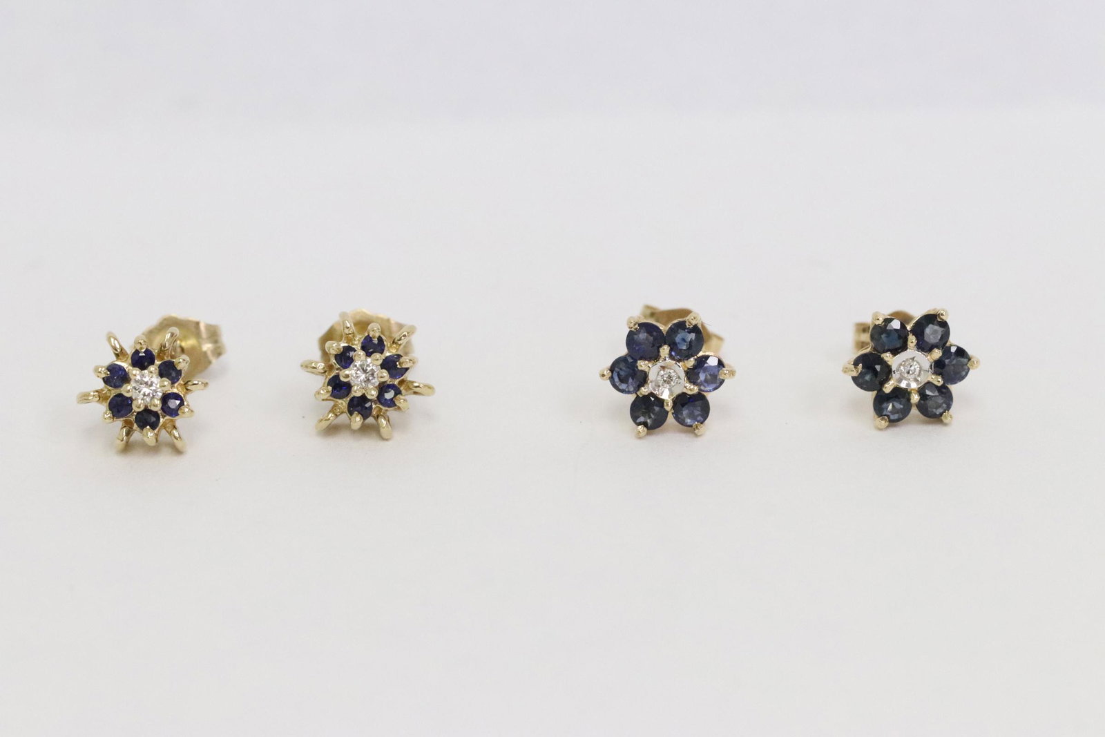 2 pairs 14K Y/G earrings w/ diamond & sapphires (1 of 10)