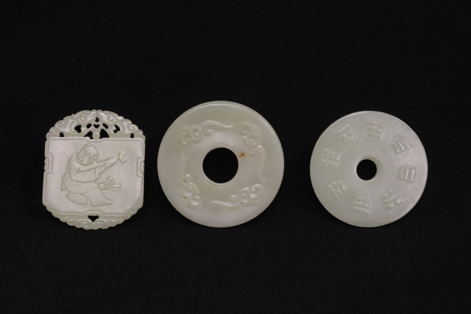 3 light celadon jade carved plaques (1 of 10)