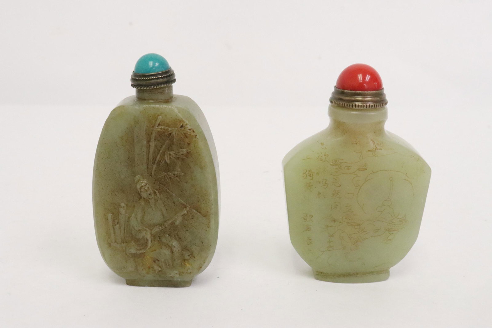2 fine celadon jade carved snuff bottles (1 of 10)