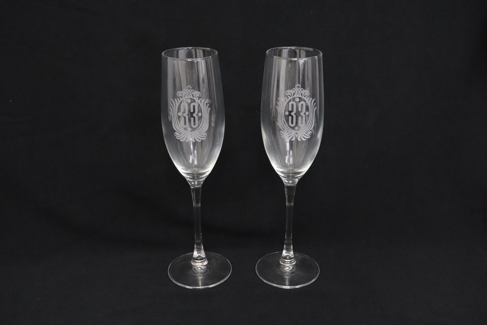 Pair crystal champagne flutes for club 33 members (1 of 4)