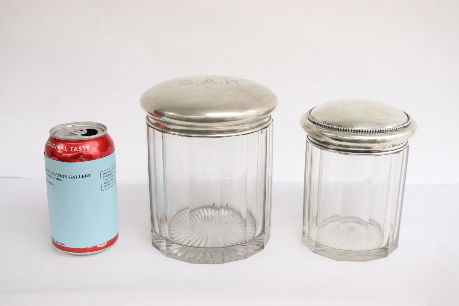 2 large crystal jars with sterling top (1 of 9)