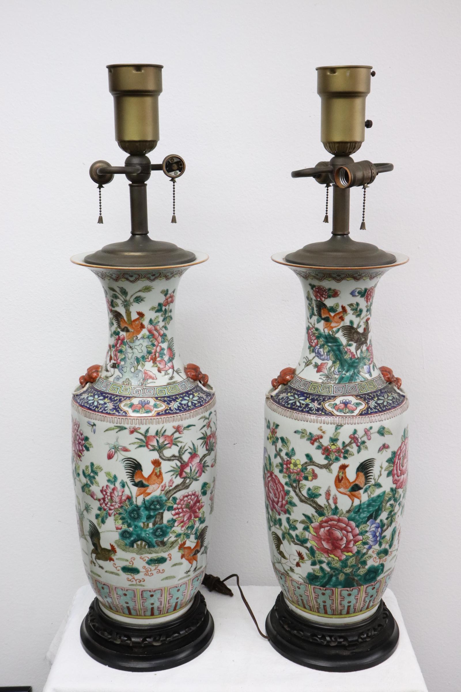 Pair Chinese antique porcelain vases made as lamps (1 of 11)