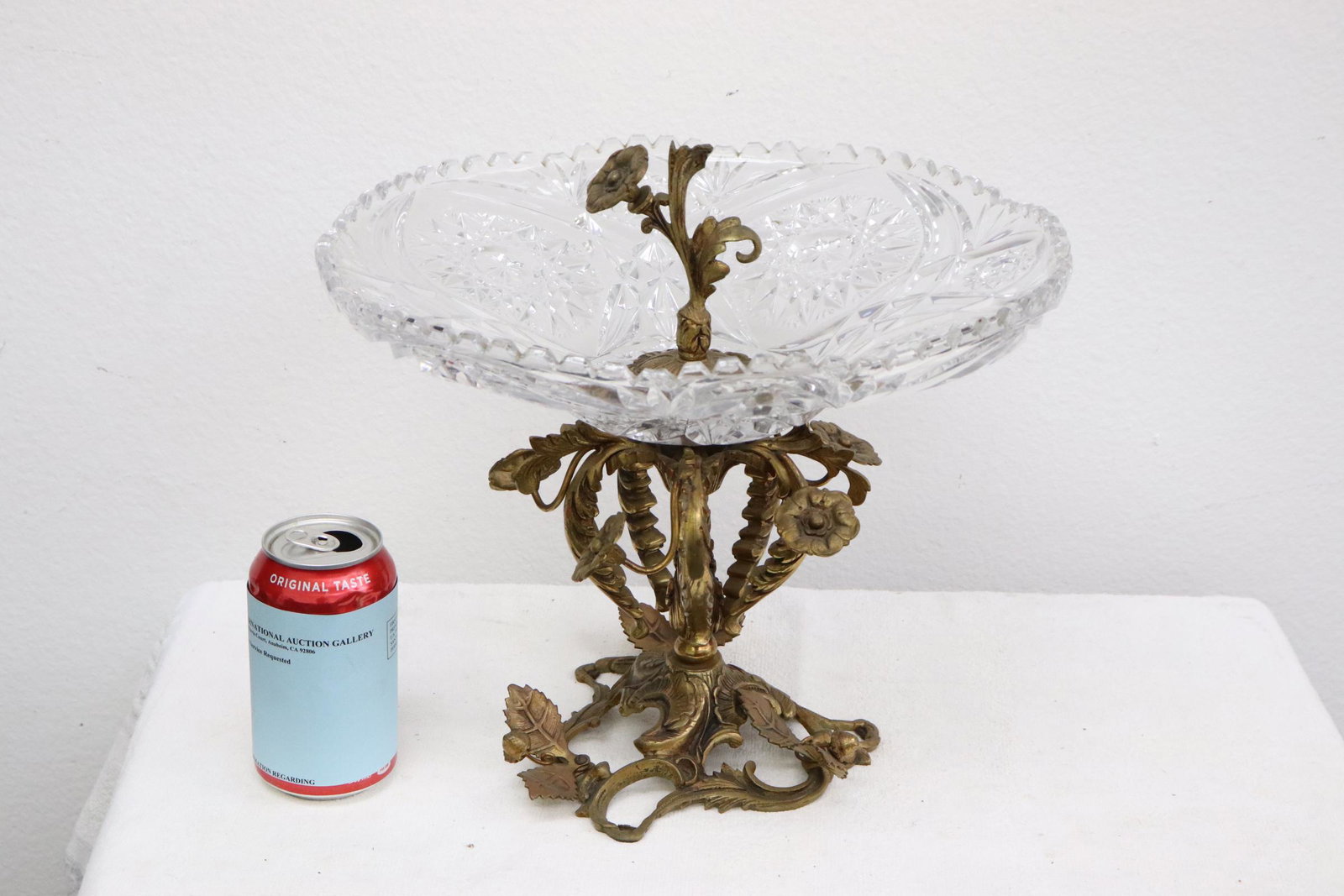 A bronze and crystal center bowl: A bronze and crystal center bowl, 13"x13.2"dia