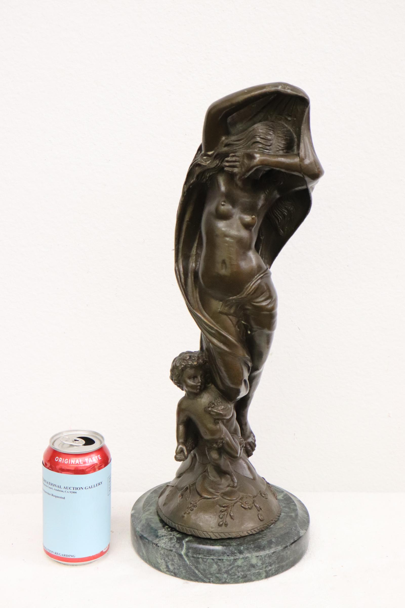 Bronze sculpture with green marble base (1 of 9)