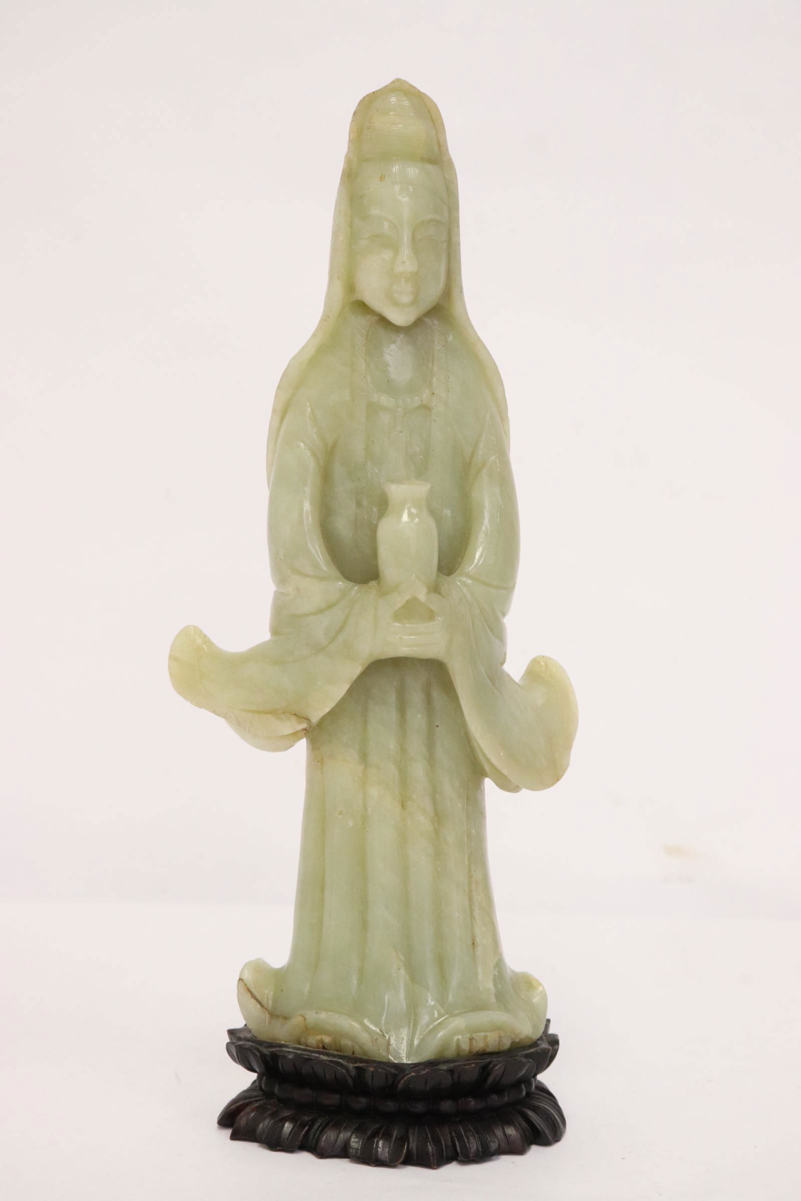 Chinese antique light celadon jade carved deity (1 of 10)