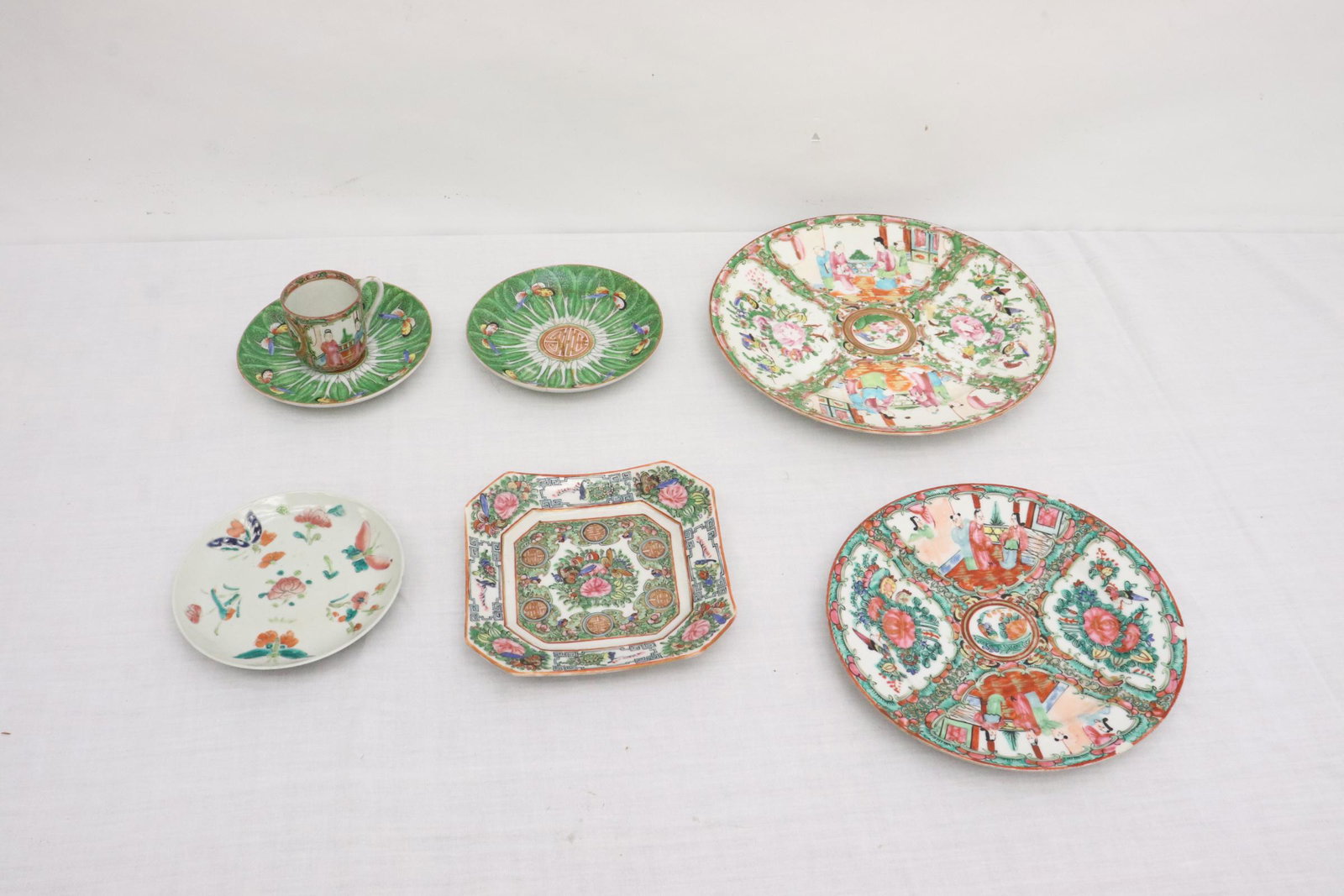 7 pc Chinese antique famille rose plates and cup (1 of 11)