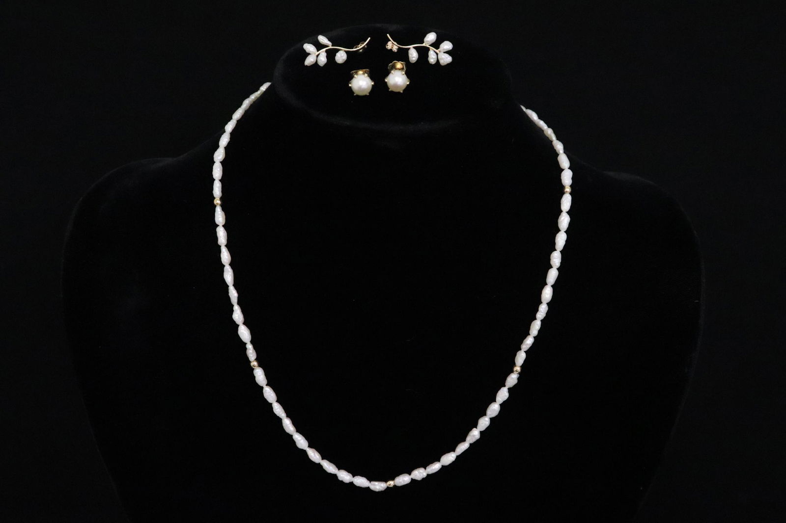 2 pr 14K & pearl earrings, and a 14K pearl necklace (1 of 10)