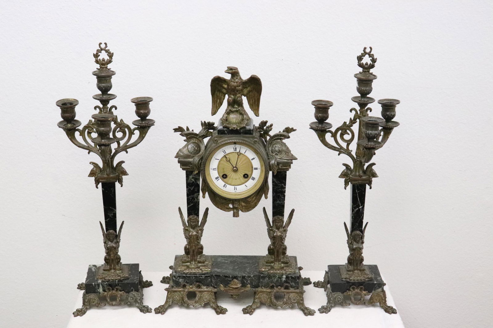 3 pc antique European marble based clock set (1 of 12)