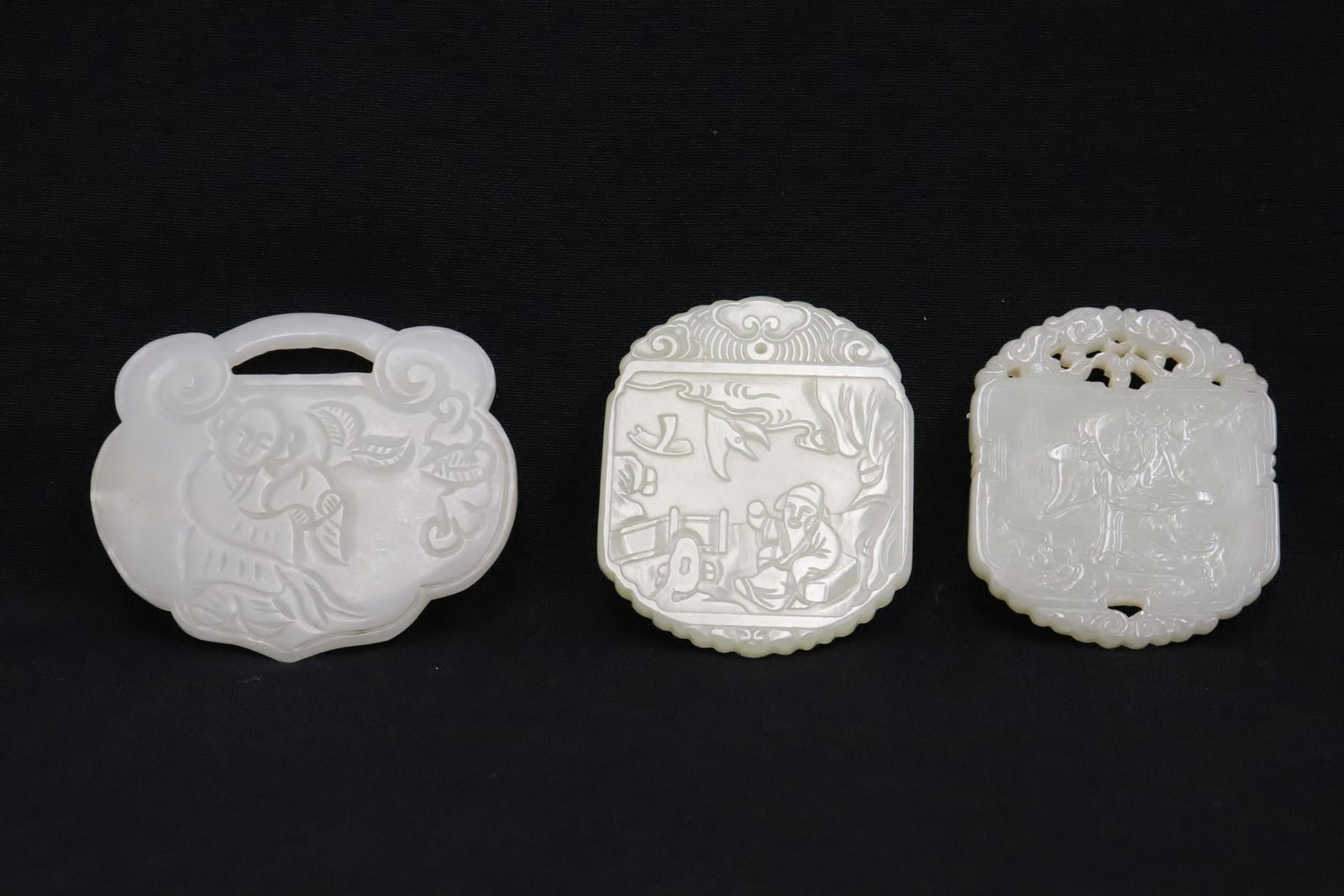 3 Chinese celadon jade carved plaques (1 of 10)