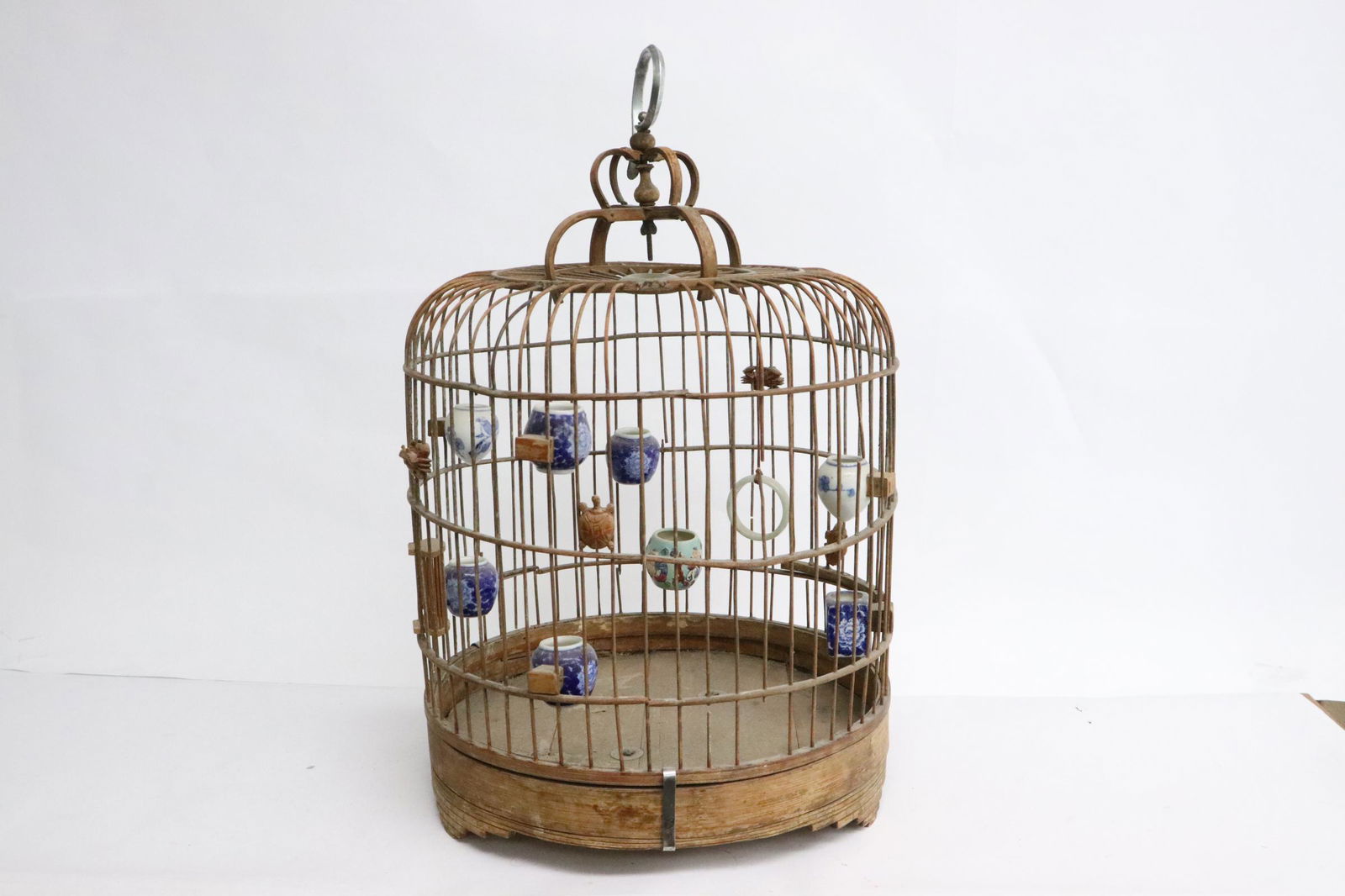 Chinese vintage bamboo bird cage w/ bird feeders (1 of 8)