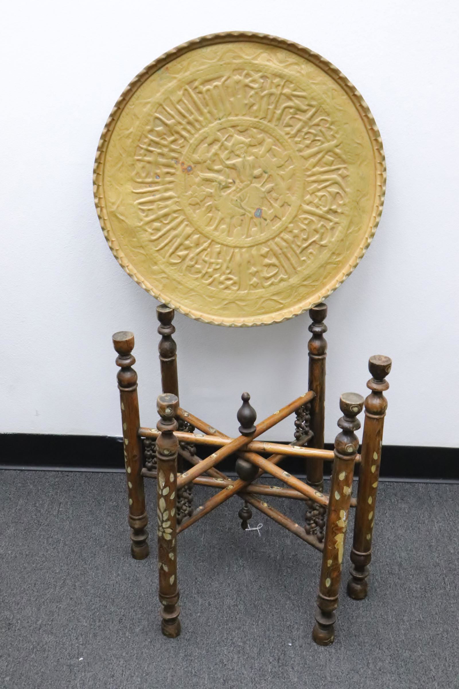Antique copper tray with MOP inlaid stand (1 of 10)