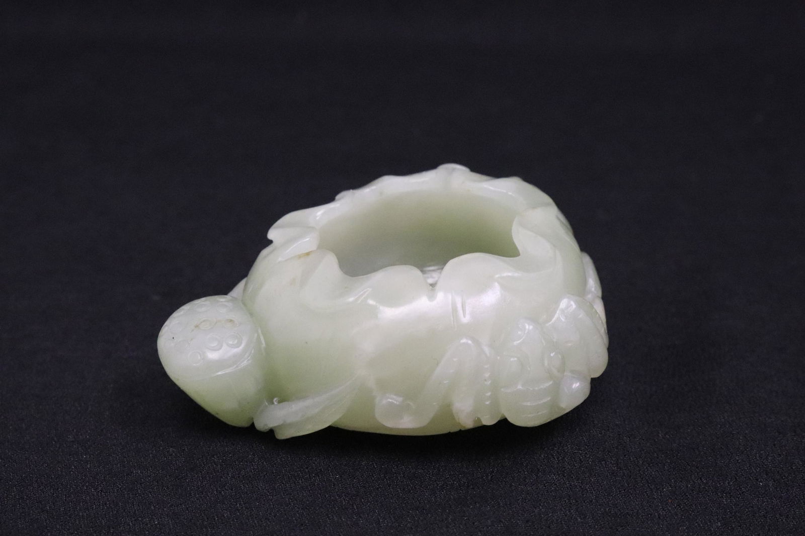 A celadon jade carved brush wash: A celadon jade carved brush wash, 1.2"x2.7"x2.2"