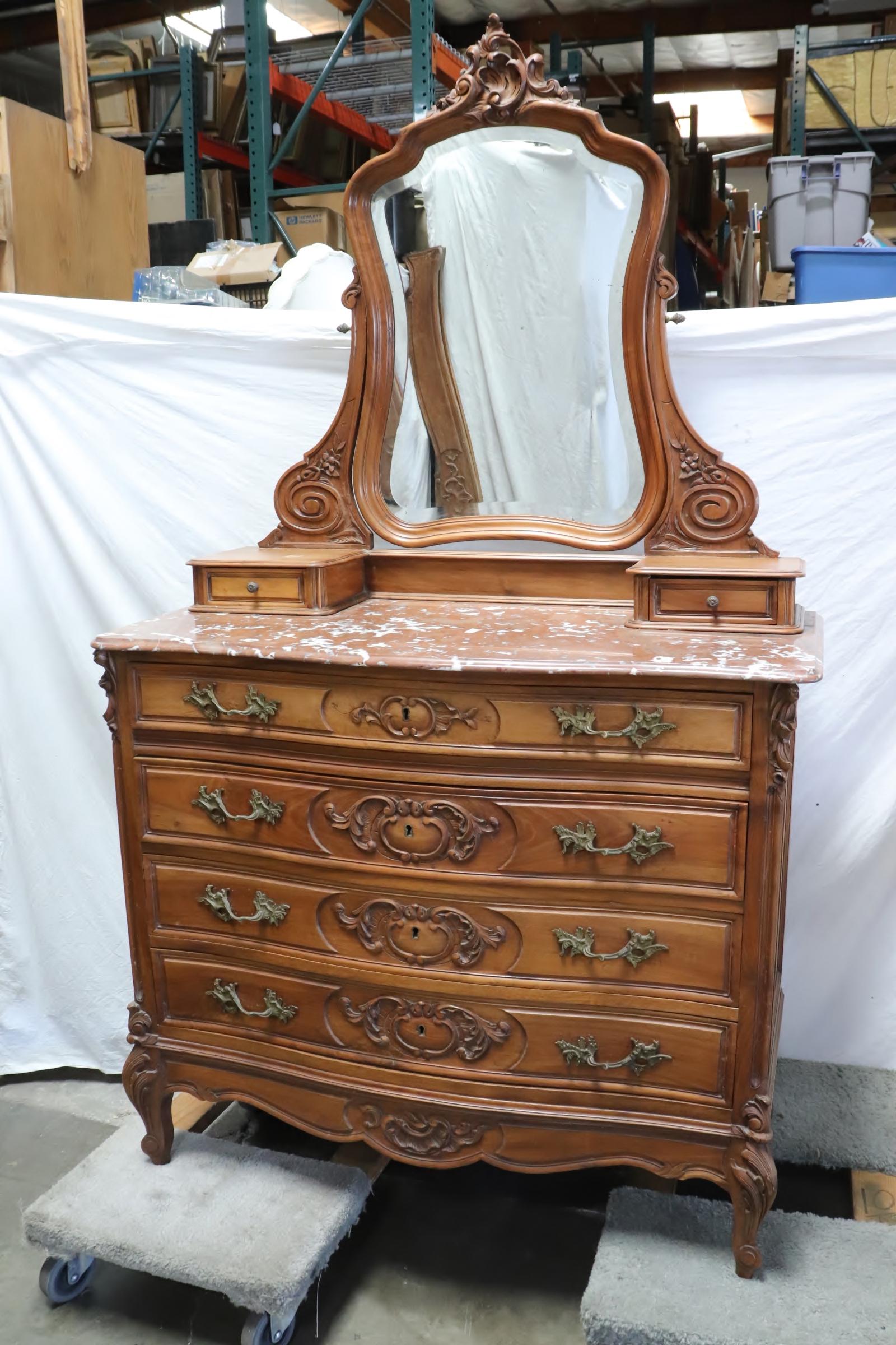 French antique walnut marble top dresser with mirror (1 of 10)