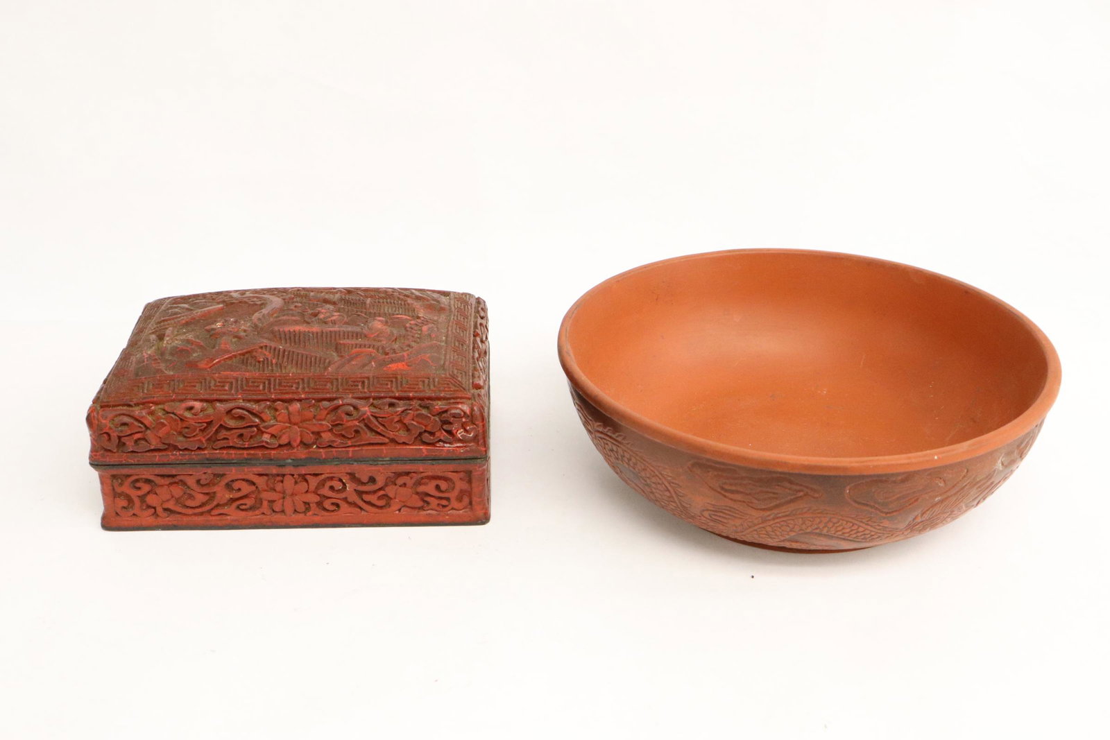 antique cinnabar box and a vintage Yixing bowl (1 of 11)
