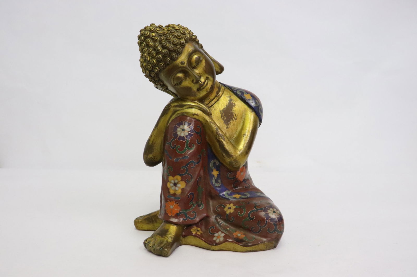 Chinese gilt bronze deity with cloisonne decoration (1 of 10)